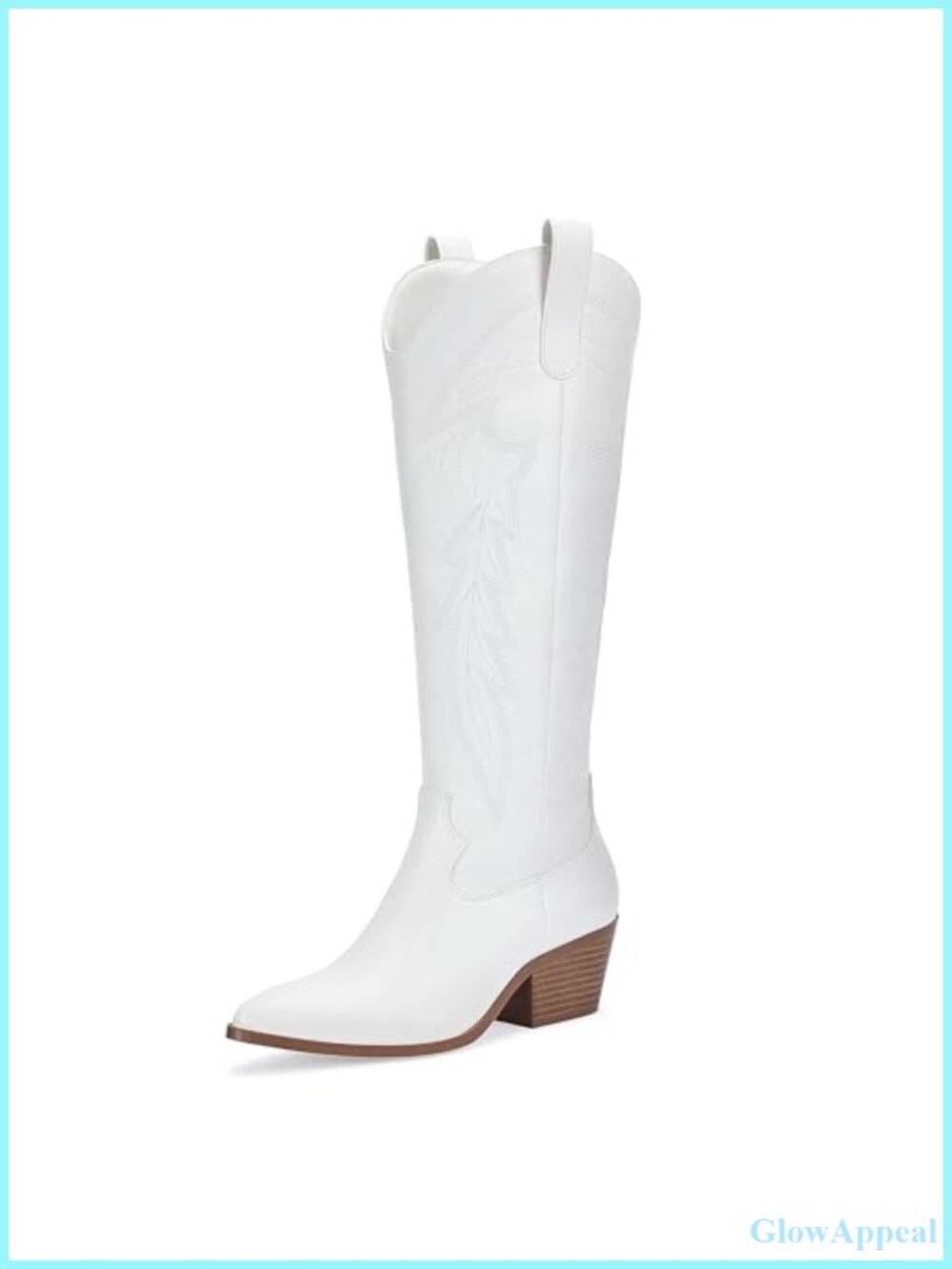Women's Knee High Western Boots Faux Leather Pointed Toe Block Heel